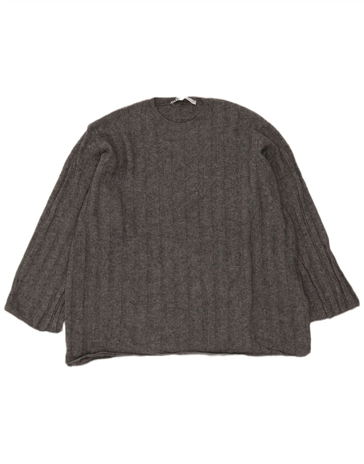 ZARA Damen-Pullover, übergroß, Rundhalsausschnitt, Gr. 6, XS, Grau, Polyamid