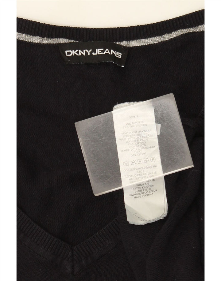 Dkny Damen-Pullover mit Grafik, übergroß, V-Ausschnitt, Gr. 14, Schwarz