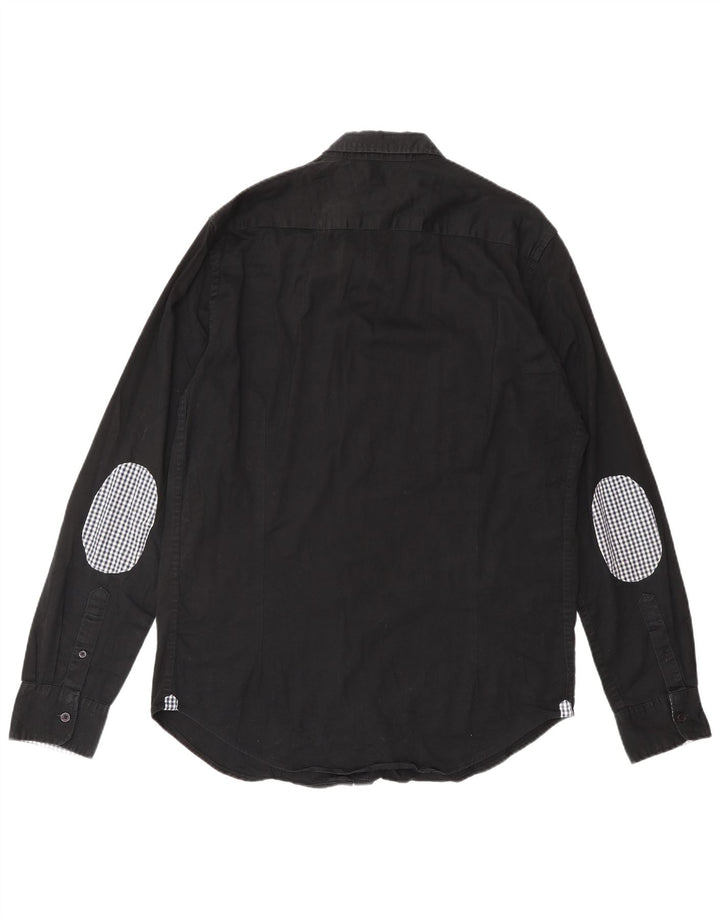 MASSIMO DUTTI Herrenhemd EU 40 Mittelschwarze Colourblock-Baumwolle