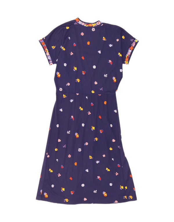 Vintage Damen A-Linie Kleid UK 14 Mittel Marineblau Blumen