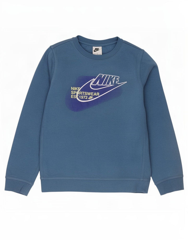 Nike Jungen-Sweatshirt mit Grafik, 10–11 Jahre, mittelblaue Baumwolle