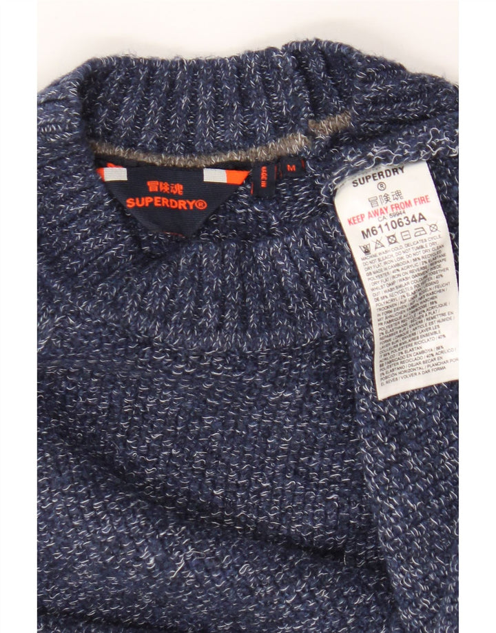 Superdry Herren-Pullover mit Rundhalsausschnitt, Mittelblau geflecktes Polyester