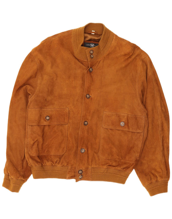 Vintage Herren Wildleder Bomberjacke IT 54 2XL Beige Leder