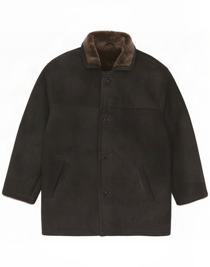 M. Flues Herren Shearling Jacke IT 56 3XL Schwarzes Leder