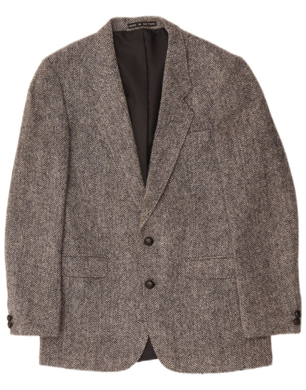 Harris Tweed Herren-Blazer mit 2 Knöpfen, UK 40, große graue Wolle