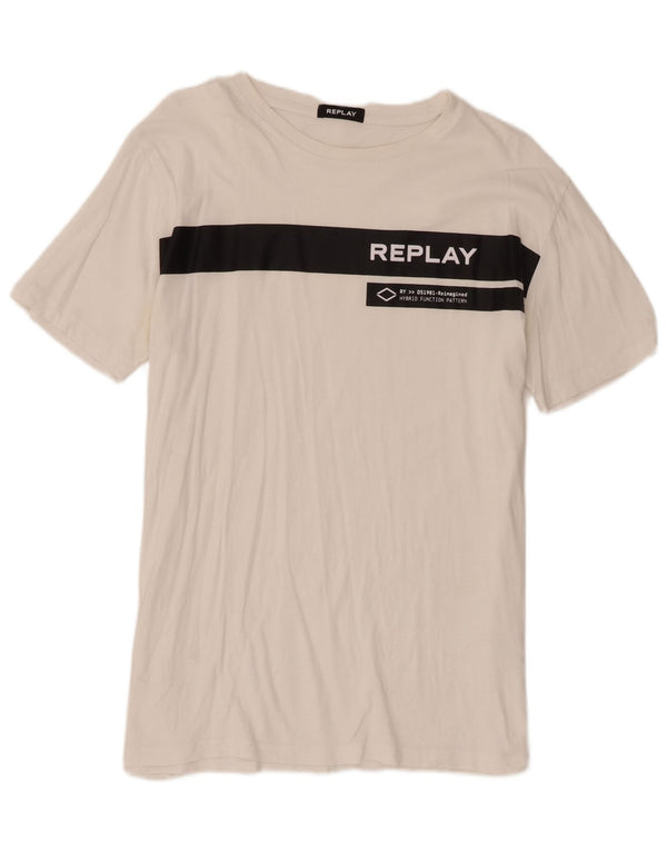 Replay Herren-T-Shirt mit Grafik, 2XL, weiße Farbblock-Baumwolle