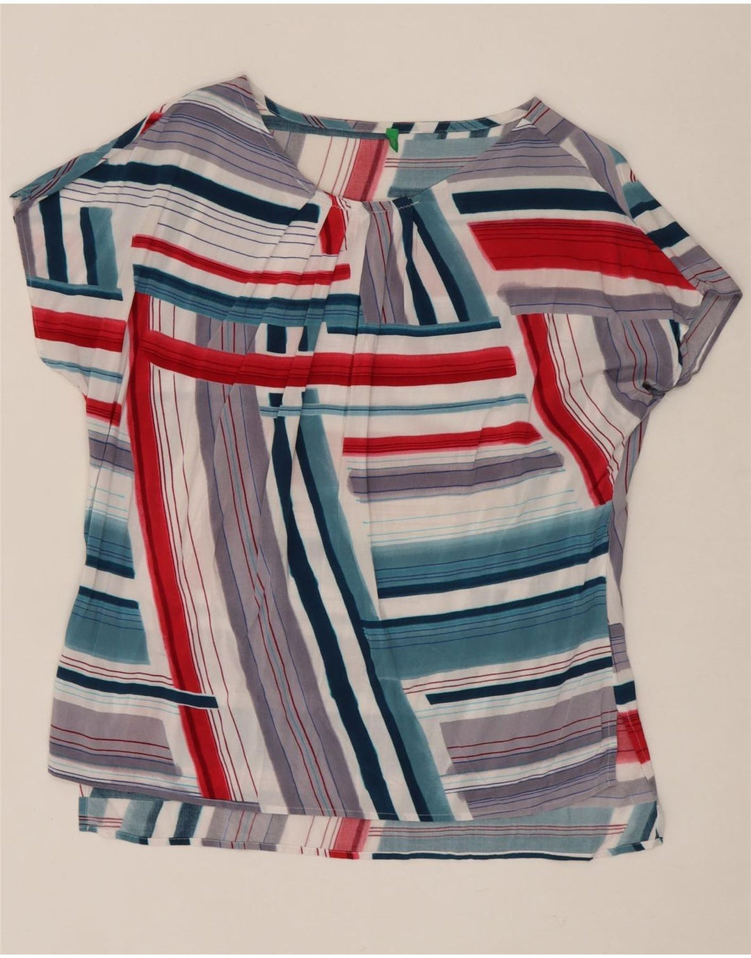 BENETTON Womens Blouse Top UK 14 Medium Multicoloured Striped Viscose Vintage Benetton and Second-Hand Benetton from Messina Hembry 