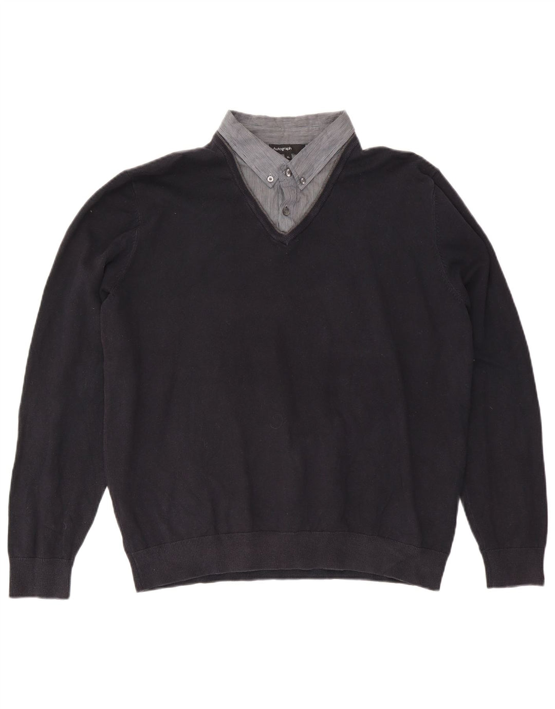 Marks & Spencer Herren-Pullover mit V-Ausschnitt, XL, marineblaue Baumwolle