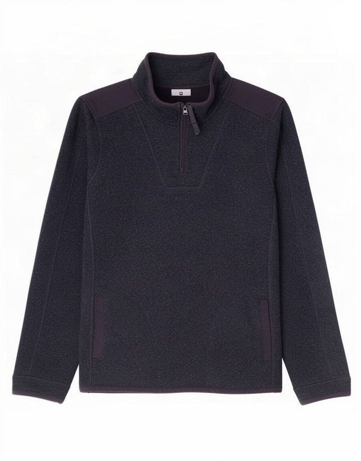 Fat Face Herren-Sweatshirt mit Reißverschluss am Hals, großes marineblau meliertes Polyester