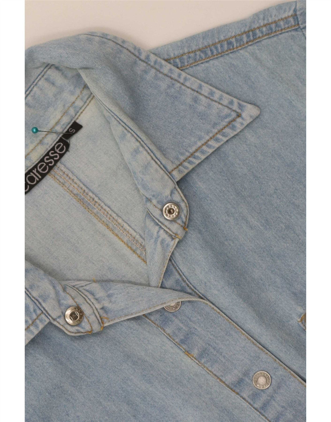 Vintage Damen Kurzarm-Jeanshemd UK 10 Small Blue