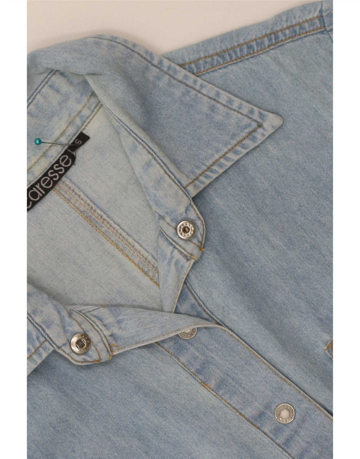 Vintage Damen Kurzarm-Jeanshemd UK 10 Small Blue