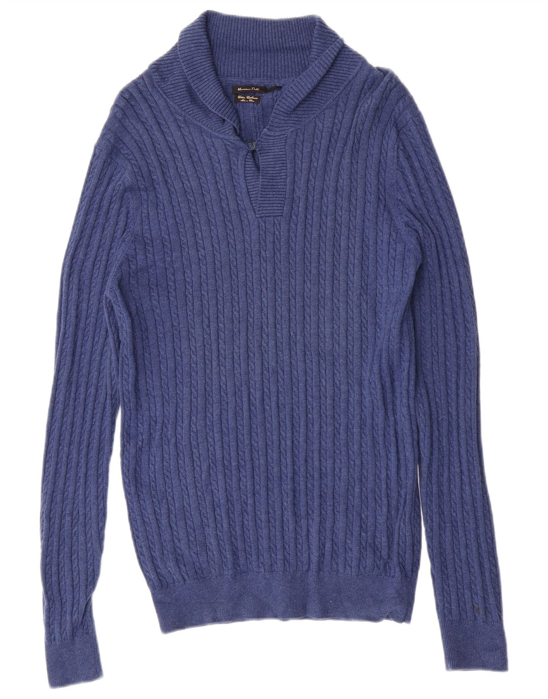 Massimo Dutti Damen-Pullover mit Schalkragen, Gr. 18, XL, blaue Baumwolle