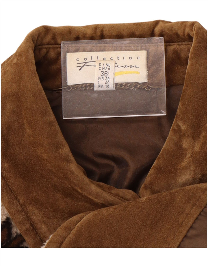 VINTAGE Damen Übergroßer Windjacke Mantel UK 10 Small Beige Fair Isle