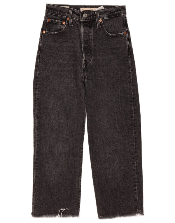 Levi's Damen Ribcage Distressed Straight Jeans W25 L21 Schwarze Baumwolle