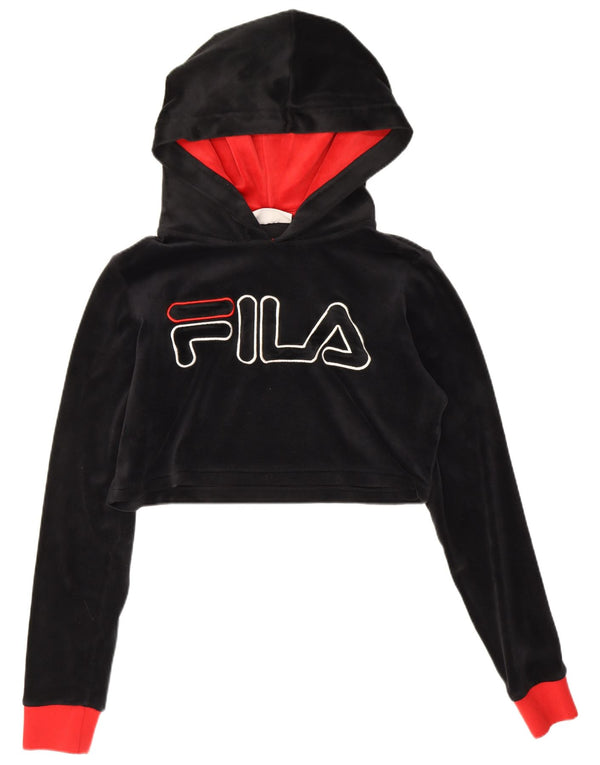 Fila Damen Crop Graphic Hoodie Pullover UK 10 Small Schwarz Farbblock