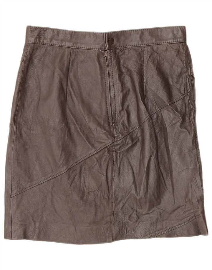 Vintage Damen Mini Lederrock IT 46 Groß W28 Braunes Leder