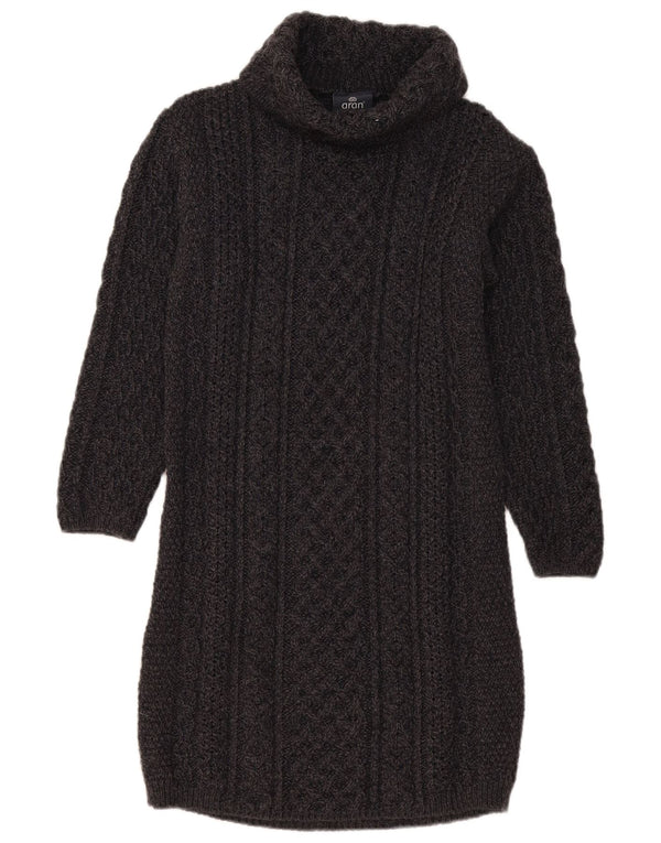 Aran Wollen Mills Damen Langarm-Pulloverkleid UK 14 Mittelgrau