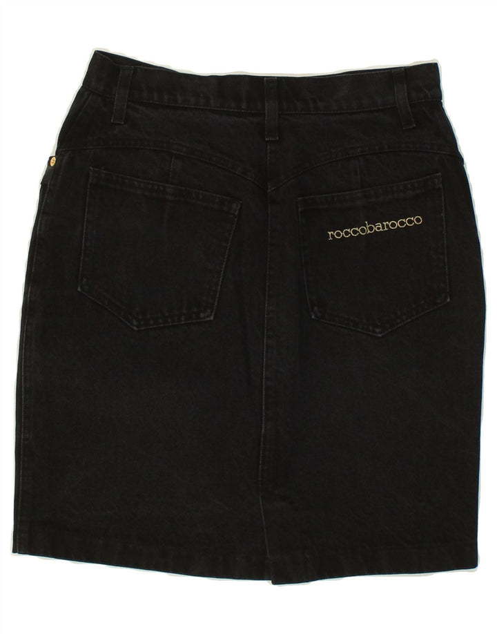 ROCCOBAROCCO Womens Graphic Denim Skirt W28 Medium  Black Cotton Vintage Roccobarocco and Second-Hand Roccobarocco from Messina Hembry 