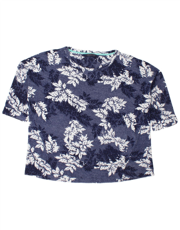 Marks & Spencer Damen T-Shirt Top UK 22 3XL Blaues Blumenmuster Polyester