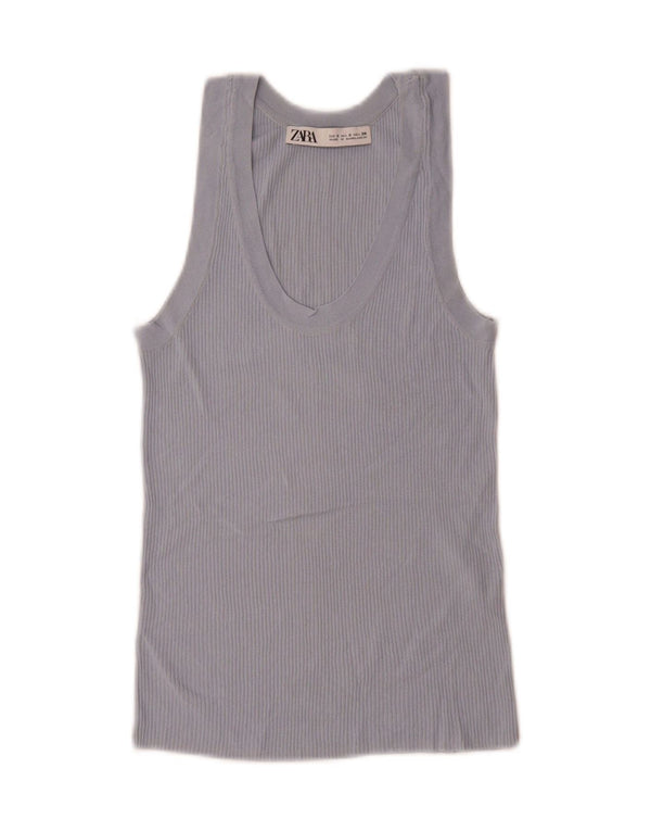 Zara Damen Weste Top UK 10 Small Blaue Viskose