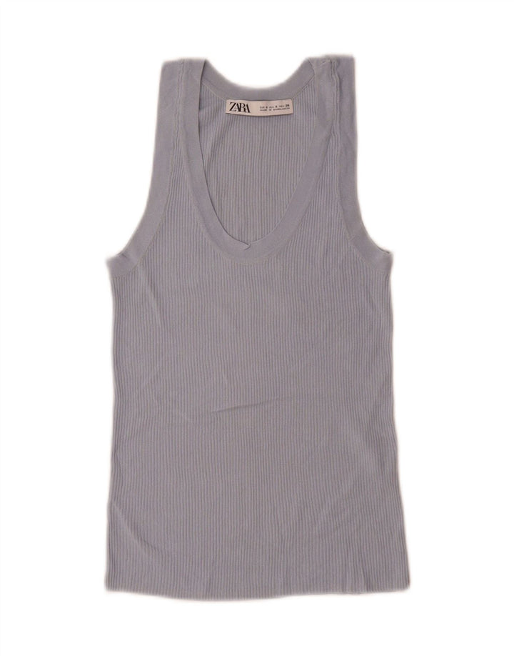 Zara Damen Weste Top UK 10 Small Blaue Viskose
