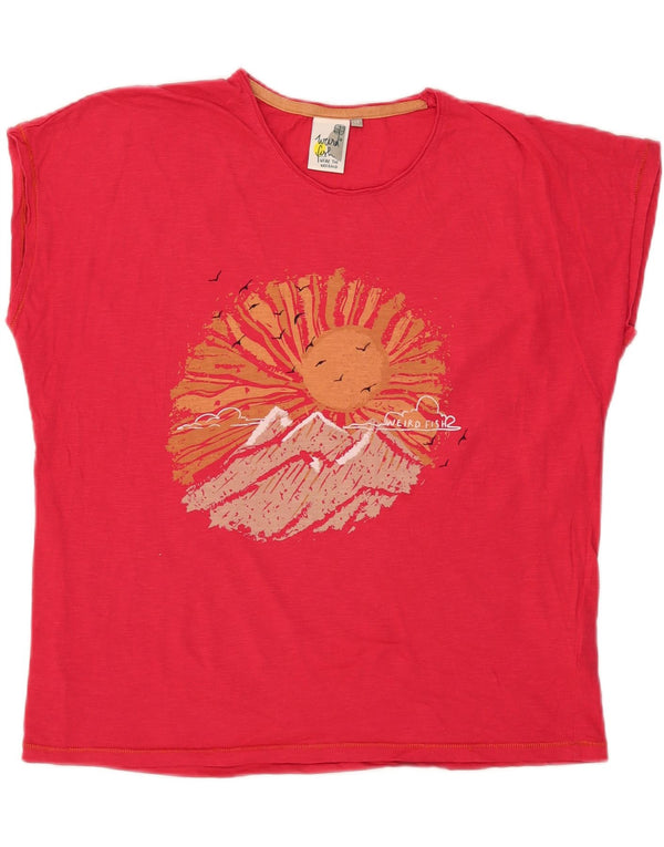 Weird Fish Grafik-T-Shirt-Oberteil für Damen, UK 14, Größe L, Rosa, Baumwolle