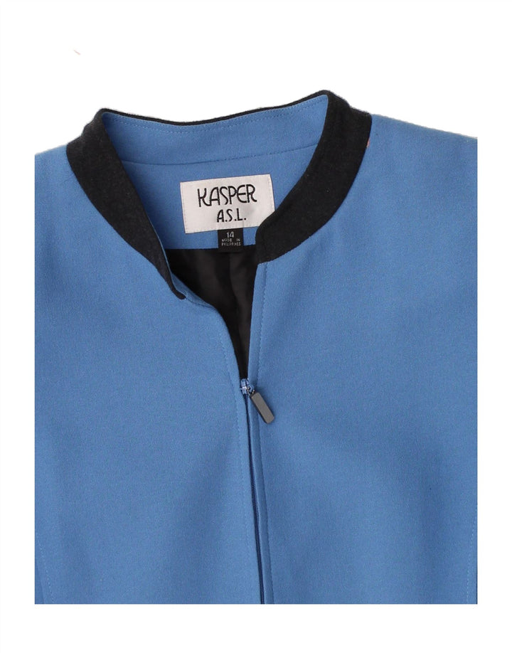 KASPER Womens Blazer Jacket UK 14 Large Blue Colourblock Viscose Vintage Kasper and Second-Hand Kasper from Messina Hembry 