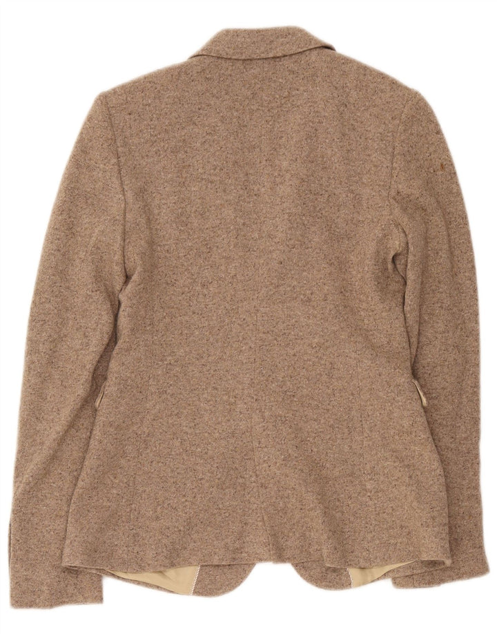 Massimo Dutti Damen-Blazerjacke mit 2 Knöpfen, EU 38, kleine beige gesprenkelte Wolle