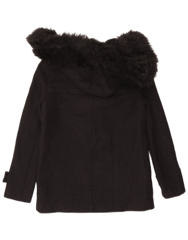 Zara Damen Kapuzen-Dufflejacke UK 12 Medium Black Wool