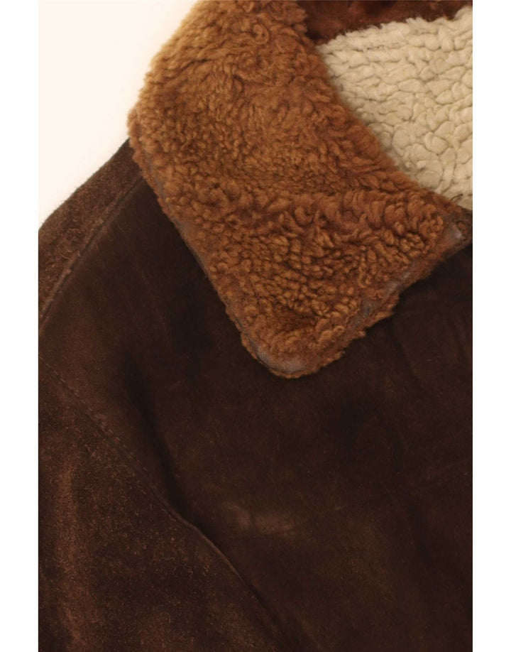 Vintage Herren Sherpa Wildleder Bomberjacke UK 36 Small Brown