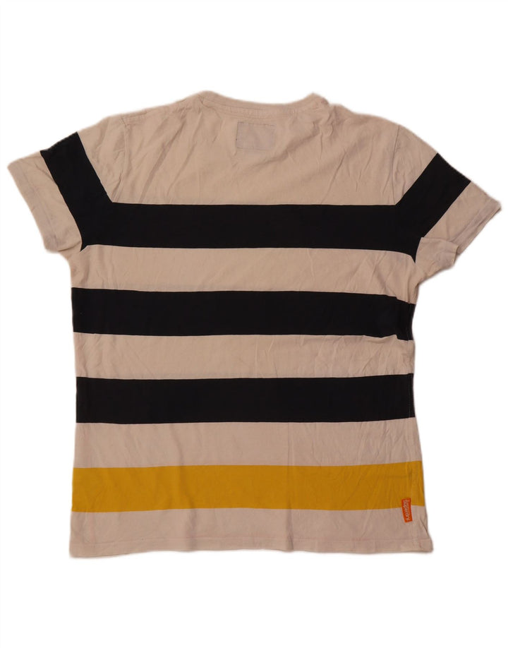 Superdry Herren-T-Shirt-Oberteil 2XL aus cremefarbener, gestreifter Baumwolle