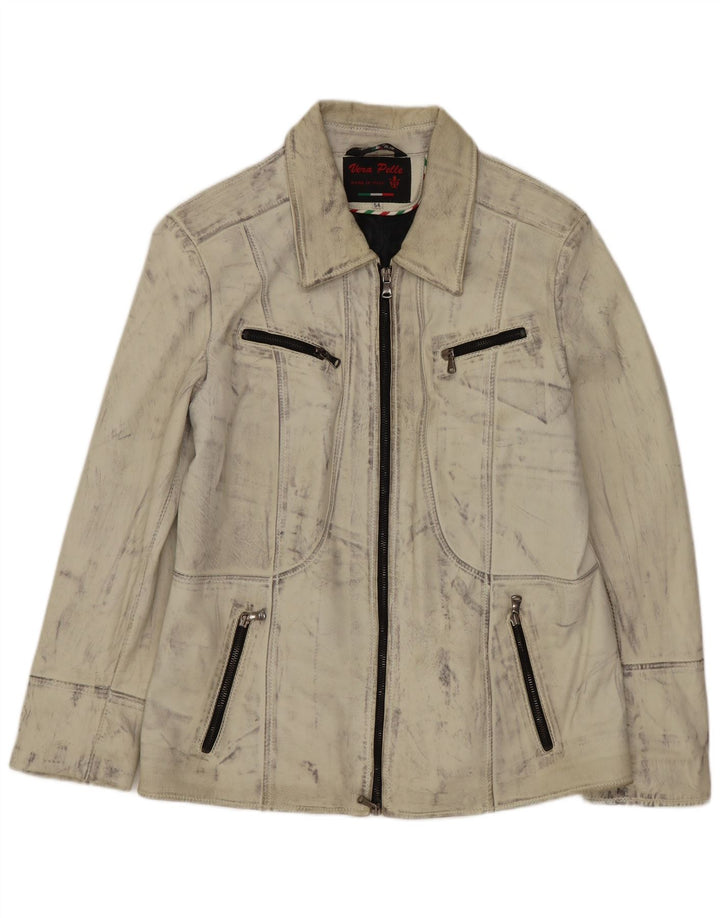 Vintage Damen Lederjacke UK 16 Large Off White