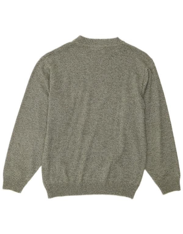 Vintage Mens Crew Neck Jumper Sweater UK 34/36 XS Green Geometric Cotton