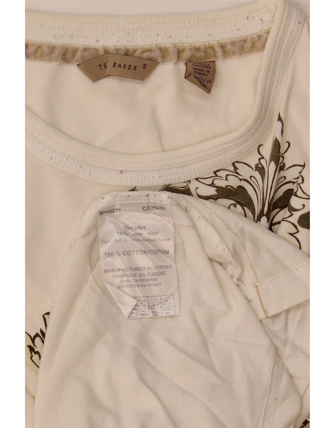 Ted Baker Herren-T-Shirt mit Grafik, Größe 3, mittelweiße Baumwolle