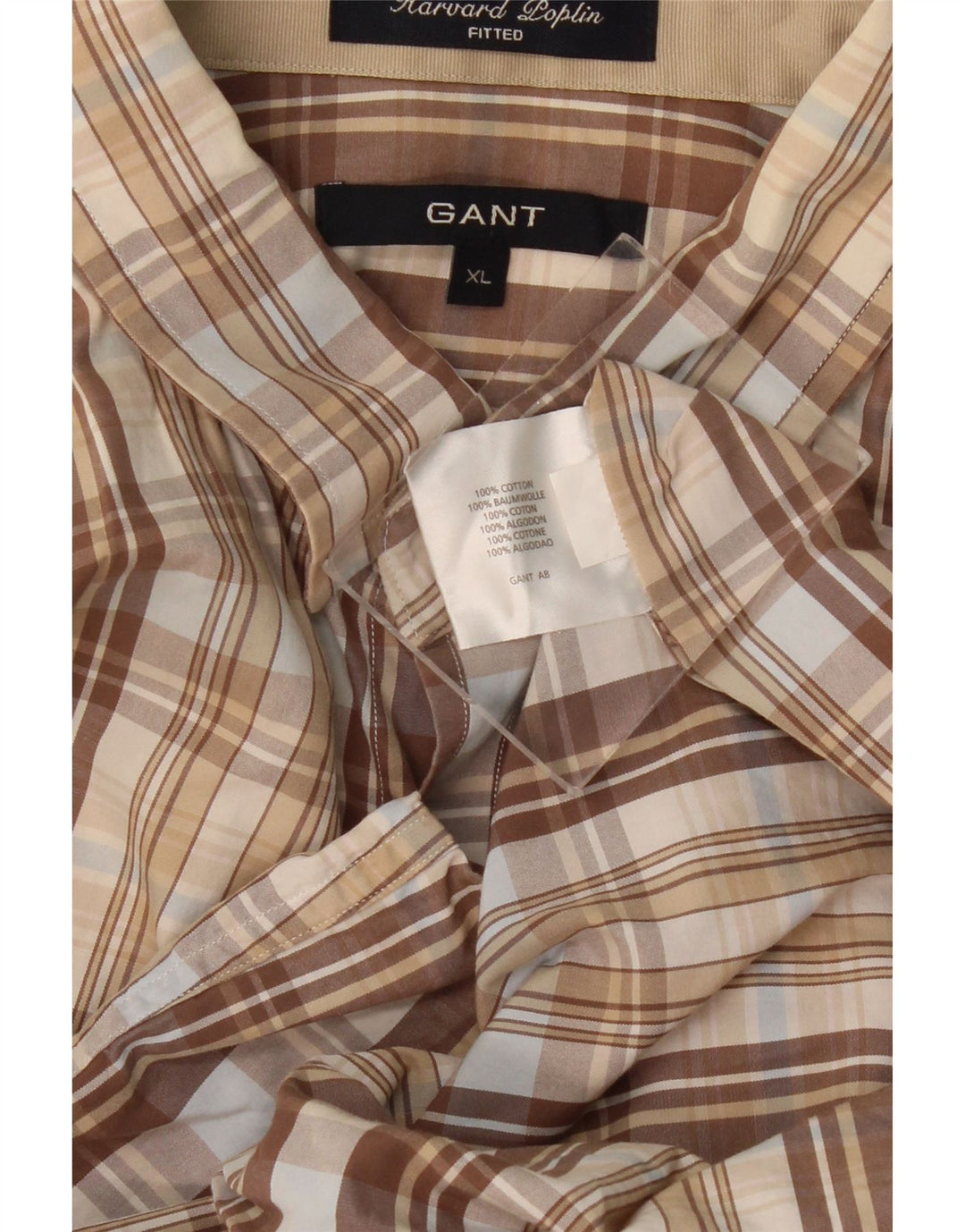 GANT Herren-Militärhemd, tailliert, XL, beige kariert, Baumwolle