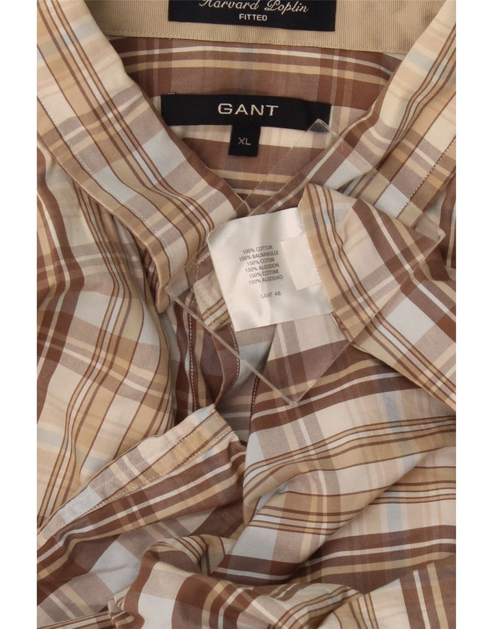 GANT Herren-Militärhemd, tailliert, XL, beige kariert, Baumwolle