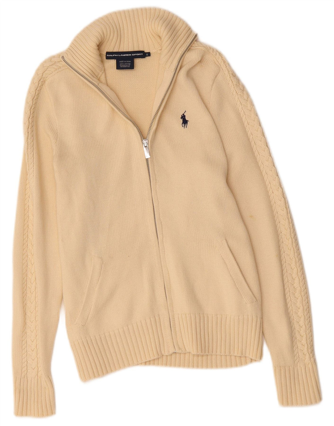 RALPH LAUREN Damen-Cardigan-Pullover UK 10 Small Beige Baumwolle