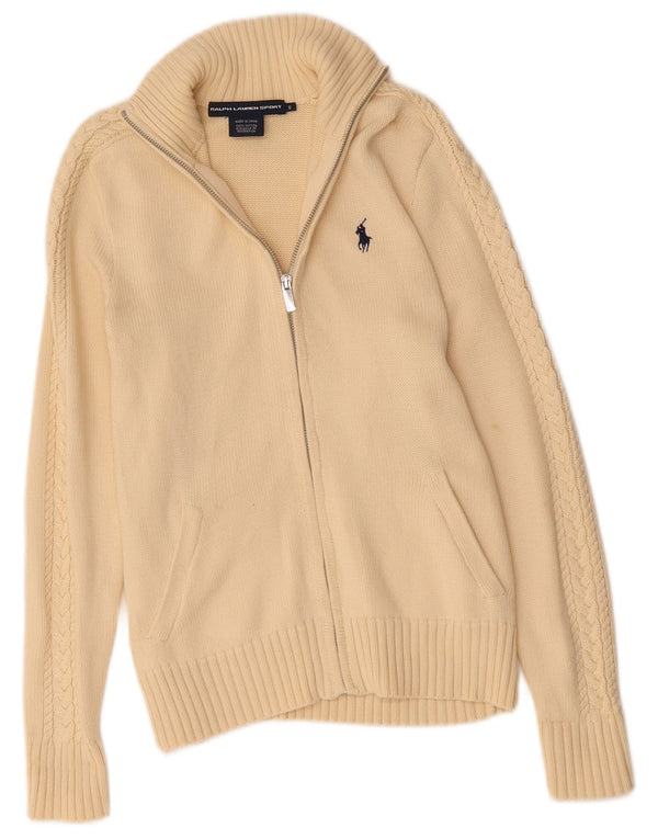 RALPH LAUREN Damen-Cardigan-Pullover UK 10 Small Beige Baumwolle