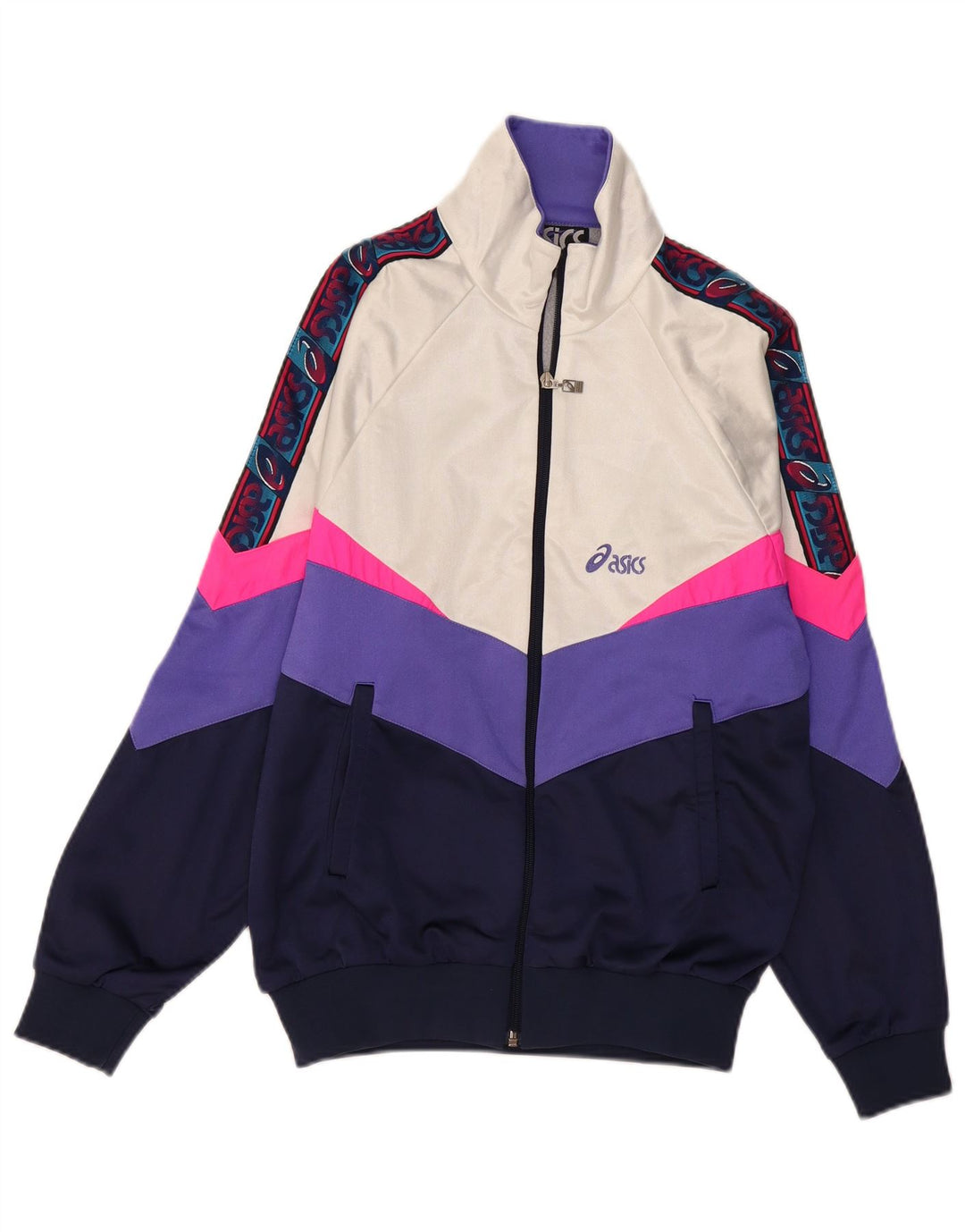 ASICS Damen-Trainingsanzug-Top-Jacke IT 46 Large Marineblau Farbblock