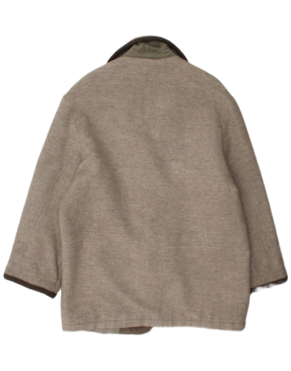 Vintage Damen Loose Fit Overcoat UK 8 Small Beige Geometrische Wolle