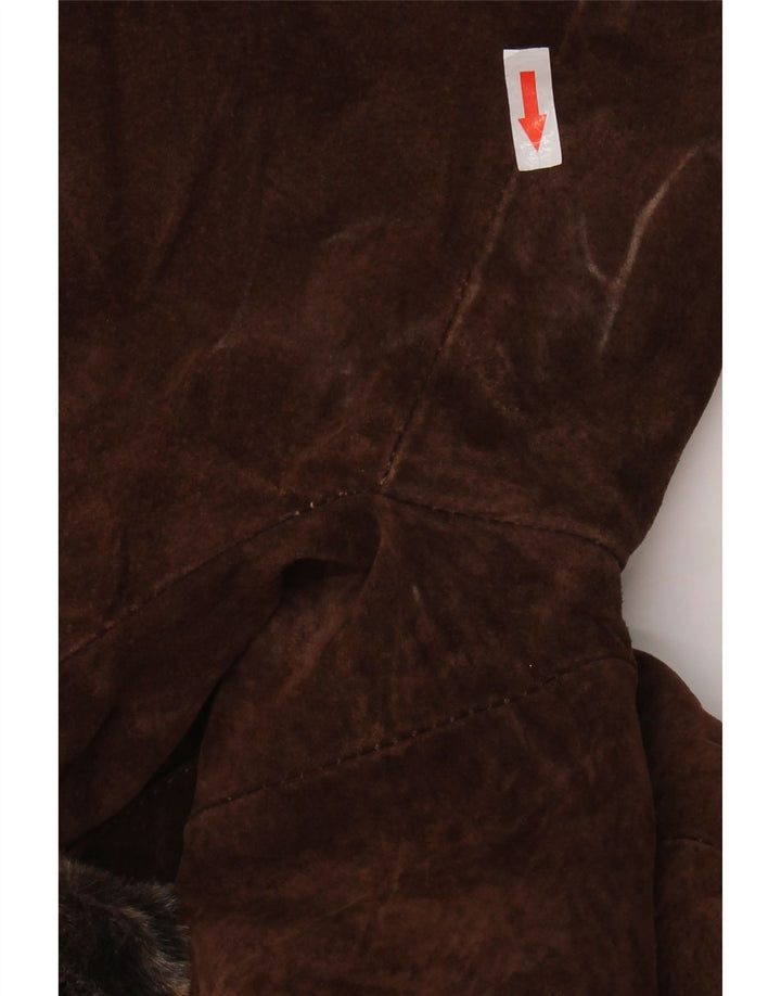 Vintage Damen Wildledermantel UK 14 Großes braunes Leder mit Animal-Print