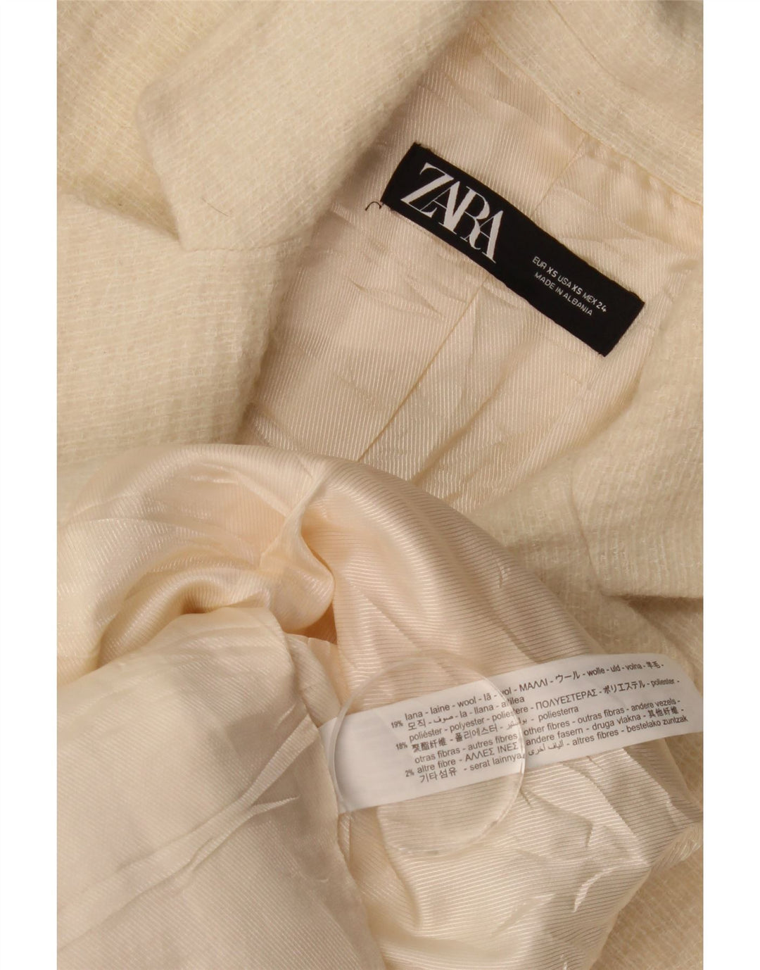 Zara Damen Mantel UK 6 XS Off White Wool