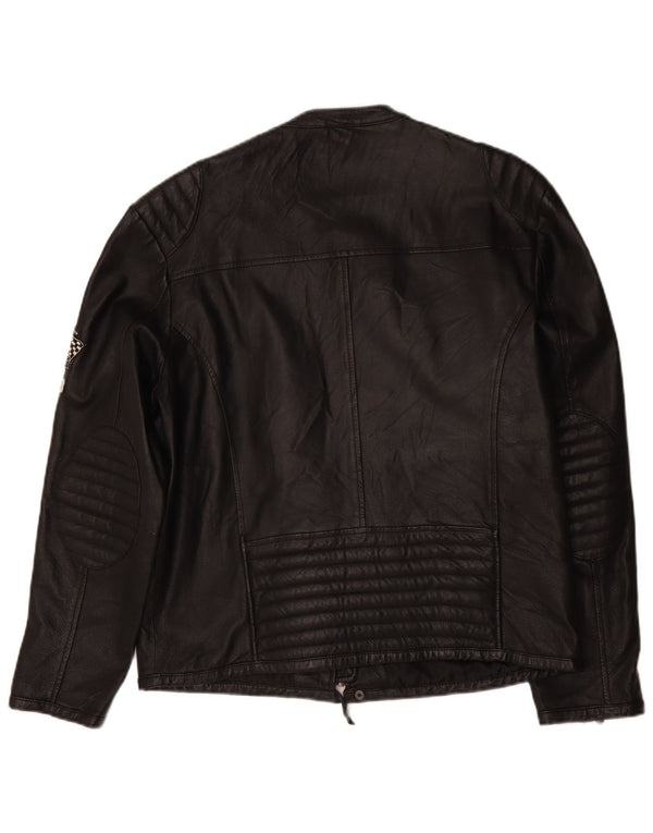 Vintage Herren Motorrad Grafik Leder Racer Jacke UK 40 Large Schwarz