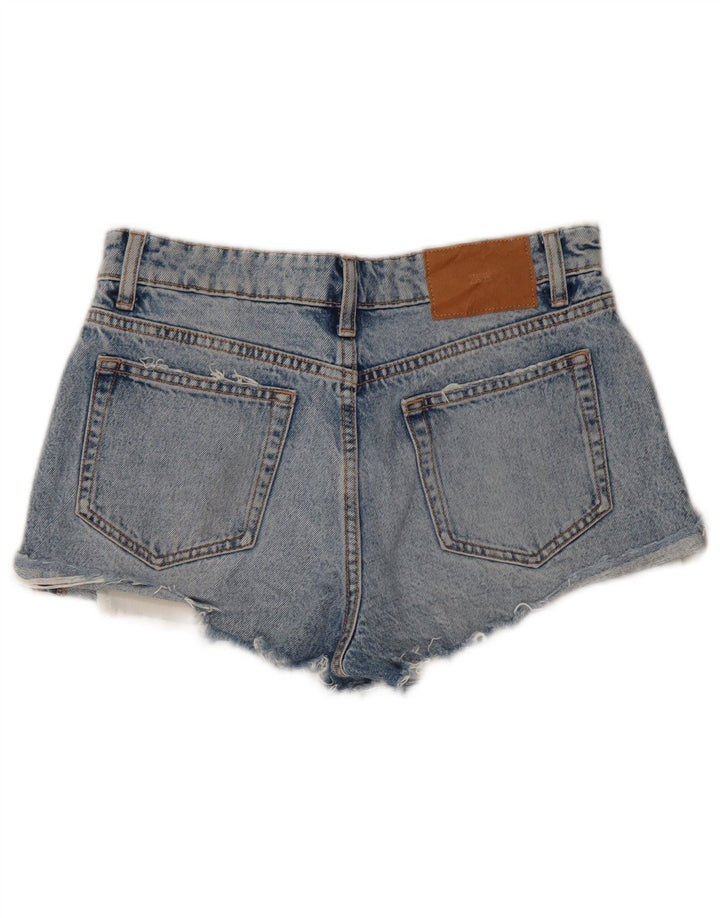 ZARA Damen Distressed Denim Shorts EU 36 XS W26 Blaue Baumwolle