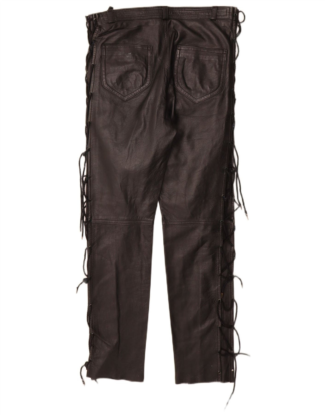 VINTAGE Damen gerade Lederhose IT 40 Small W28 L28 Schwarzes Leder