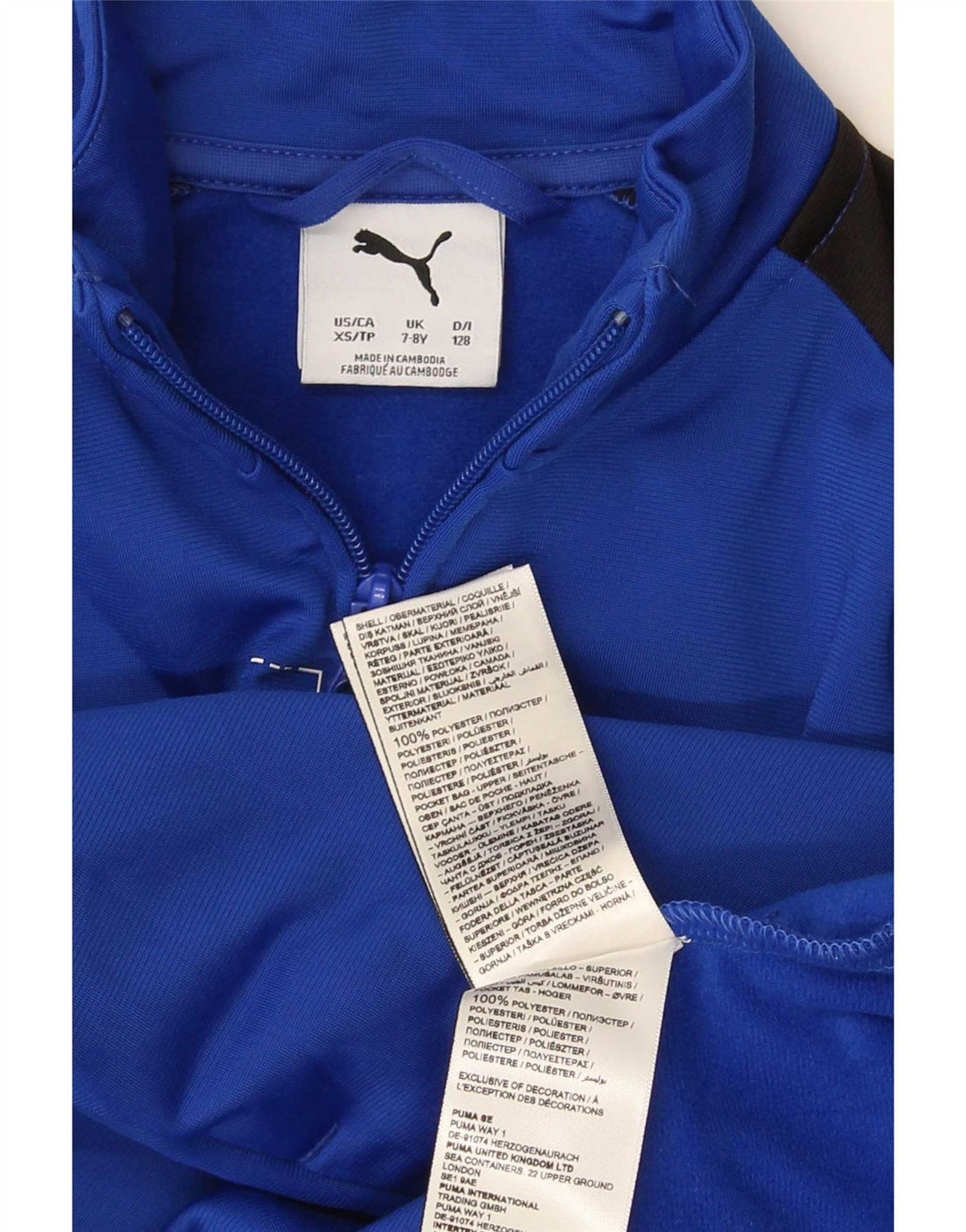 Puma Jungen Grafik-Trainingsanzug-Top-Jacke, 7–8 Jahre, blaues Farbblock-Polyester