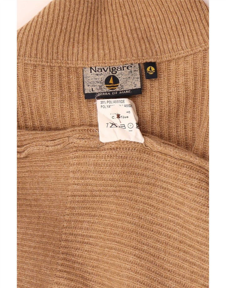 Navigare Herren-Strickjacke, groß, beige Lammwolle