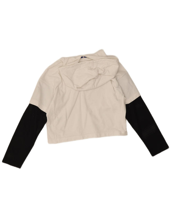 Champion Womens Graphic Crop Hoodie Pullover UK 6 XS Weiße Colourblock-Baumwolle