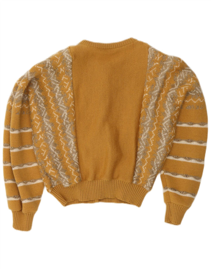 Geiger Damen Crop Cardigan Pullover UK 14 Mittelgelb gestreifte Wolle