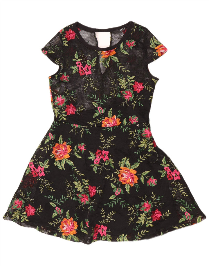 Durchsichtiges A-Linien-Kleid für Damen von Guess, Größe S, Schwarz, Blumenmuster, Polyester